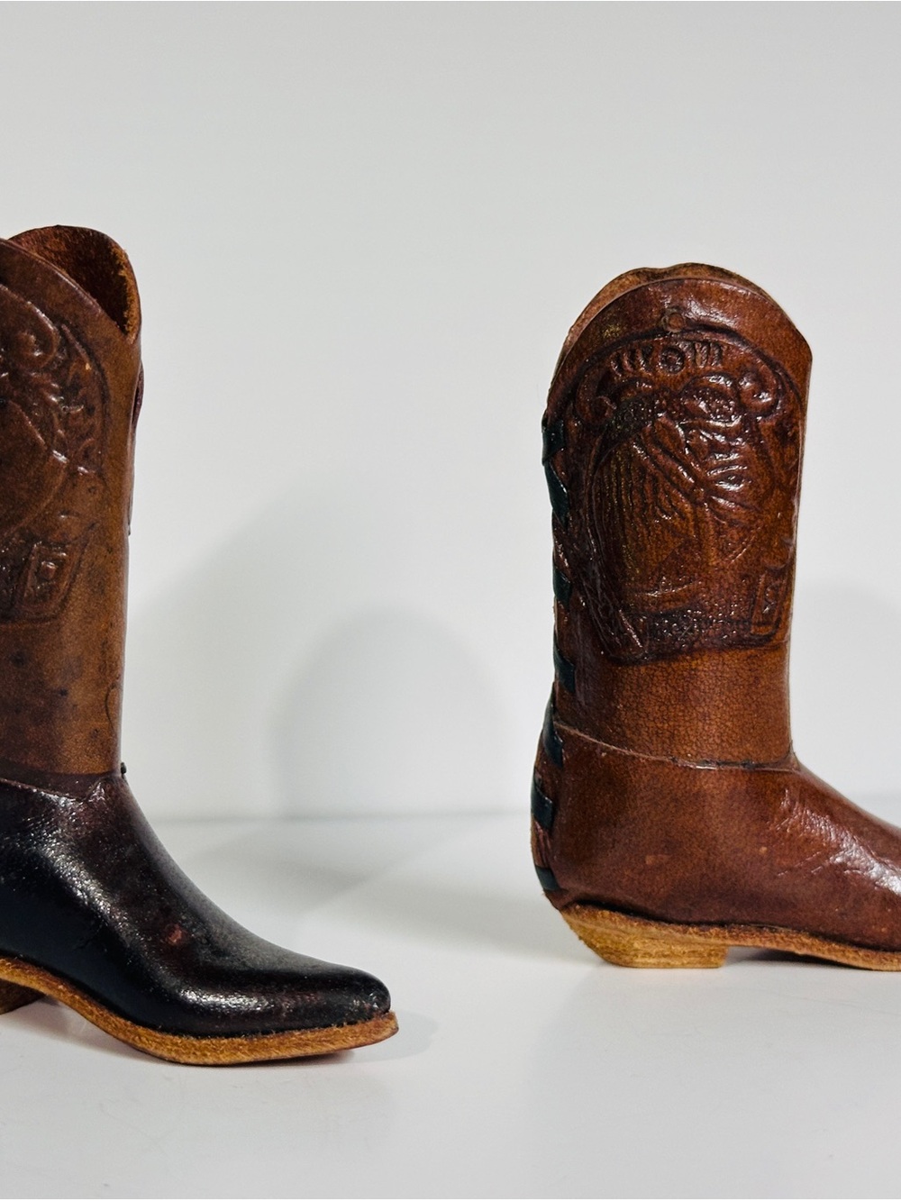 brown leather miniature cowboy boots Vintage